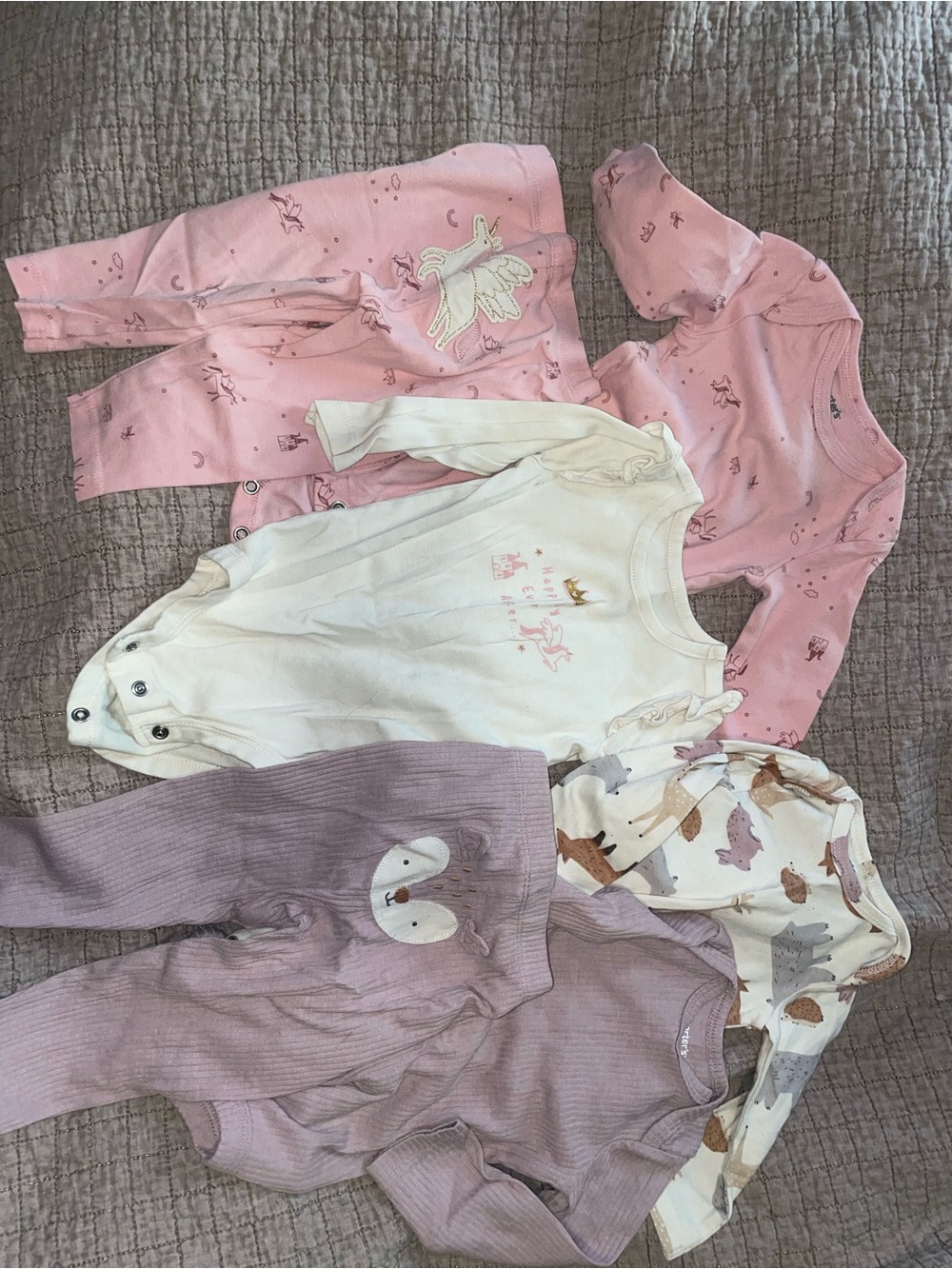 Carter's White and Pink Baby Sleepers with Animal and Crown Prints